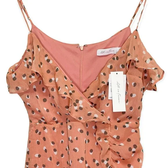 All in Favor Women's M Spaghetti Strap Ruched Front Dress Mauve Spots Dusty Pink - Picture 6 of 11